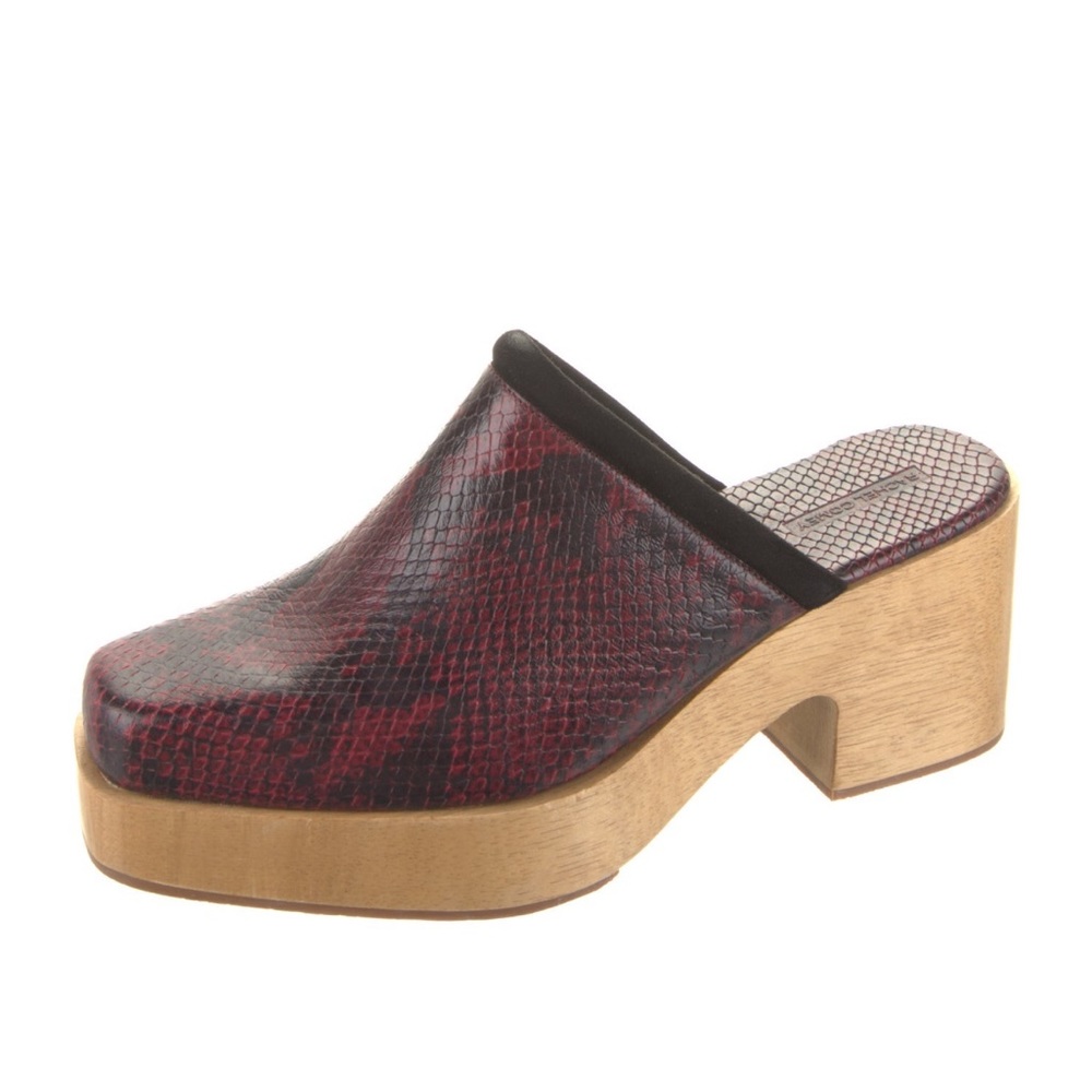 Rachel Comey Red and Black Snakeskin Leather Clog Mules